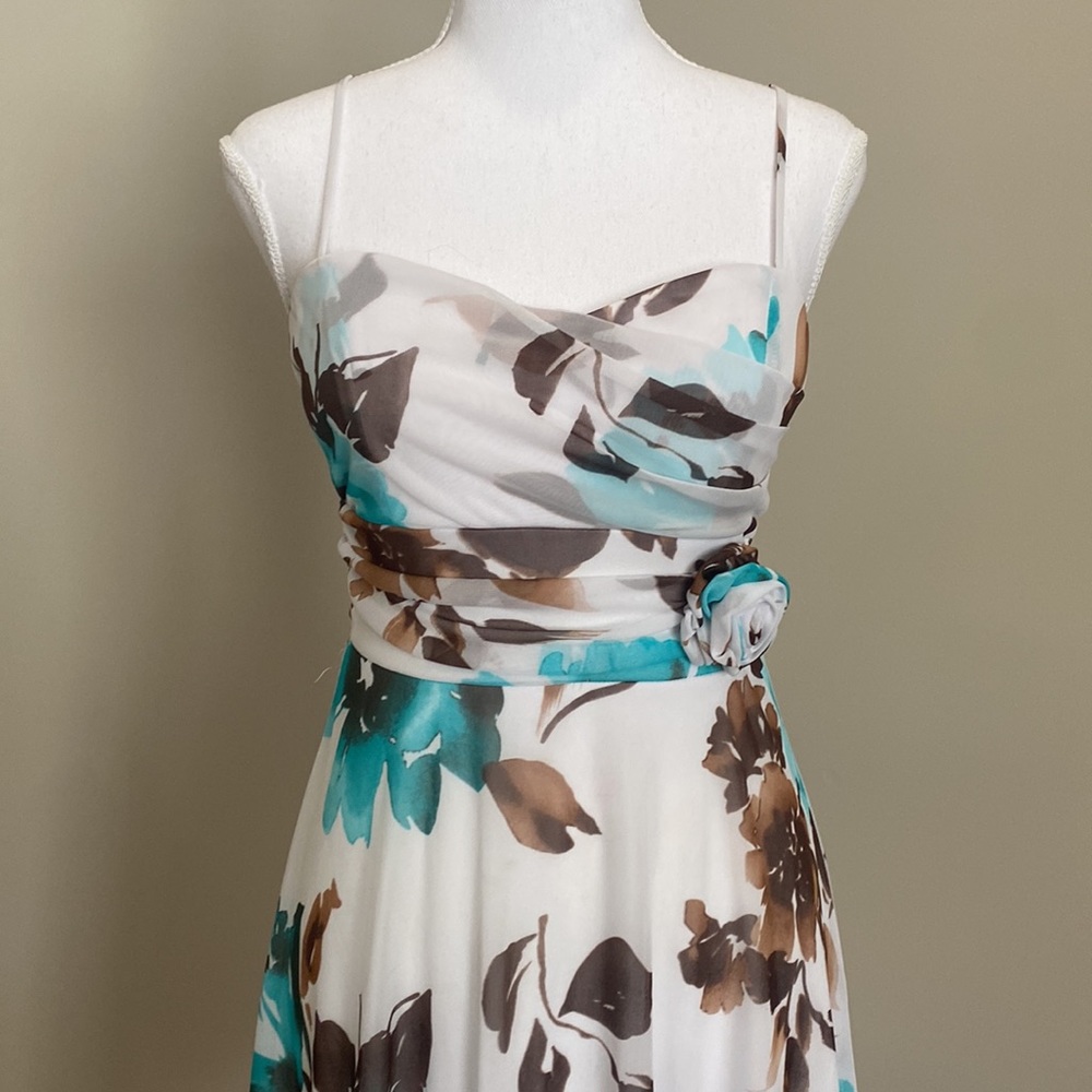 Floral Cocktail Dress with Spaghetti Straps & Sweetheart Bust Line - Picture 2 of 7